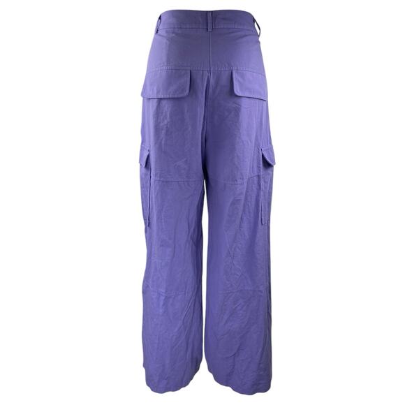 La Chocole Women's Purple High Waisted Wide Leg Trousers Cargo Pants Size 40 - Picture 3 of 5